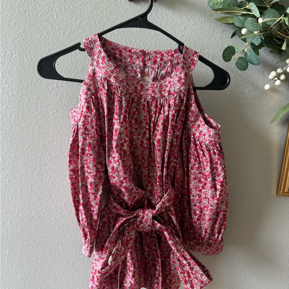 La Vie Rebecca Taylor Pink Floral Cold Shoulder Blouse